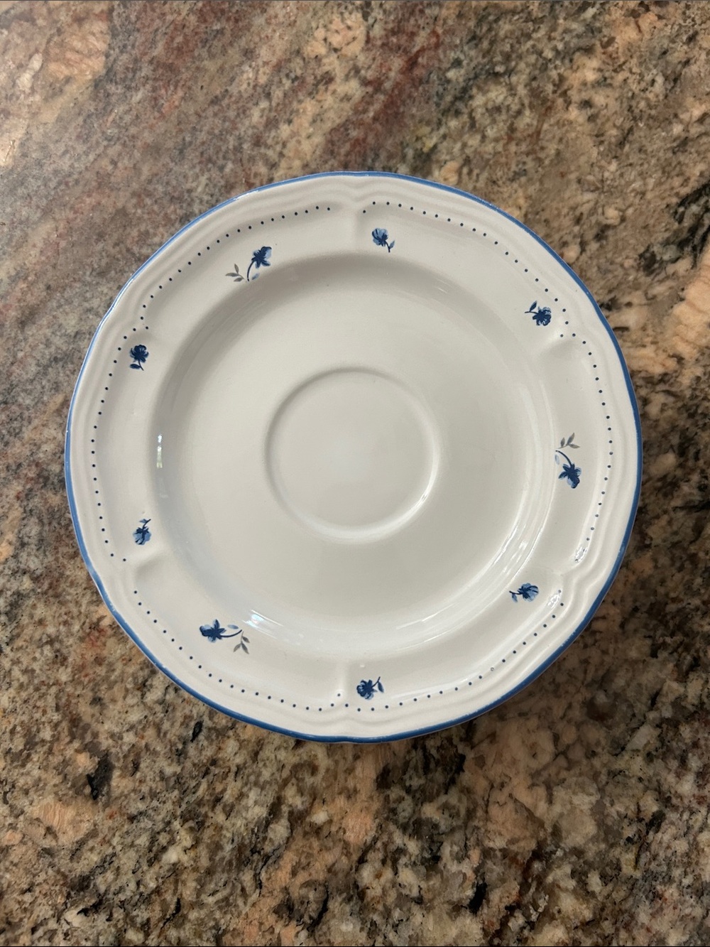 Newcor Set of 4 White Ceramic Saucers with Blue Floral Trim